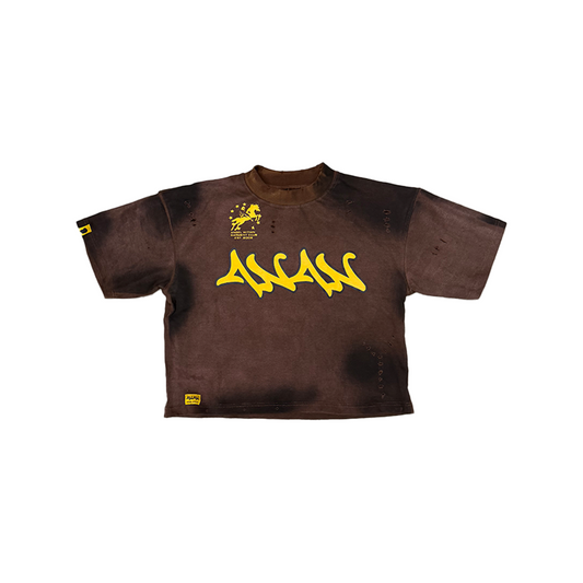 DISTRESSED BROWN ESSENTIAL BOX TEE